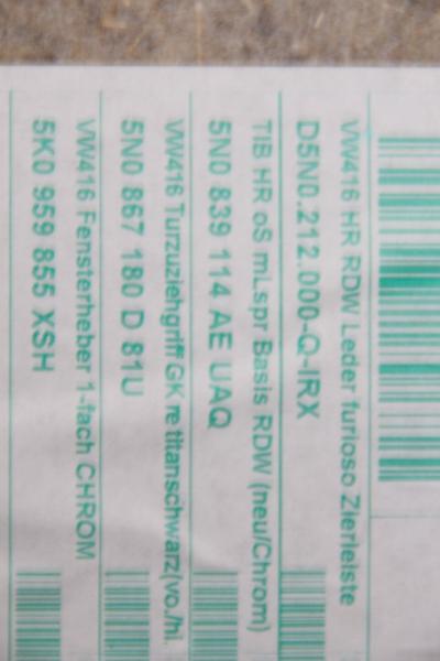 Türverkleidung innen 5N0867212RIRX VW TIGUAN 1