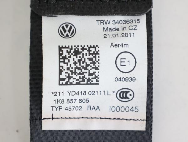 Sicherheitsgurt hinten links 1K8857805 VW SCIROCCO 3