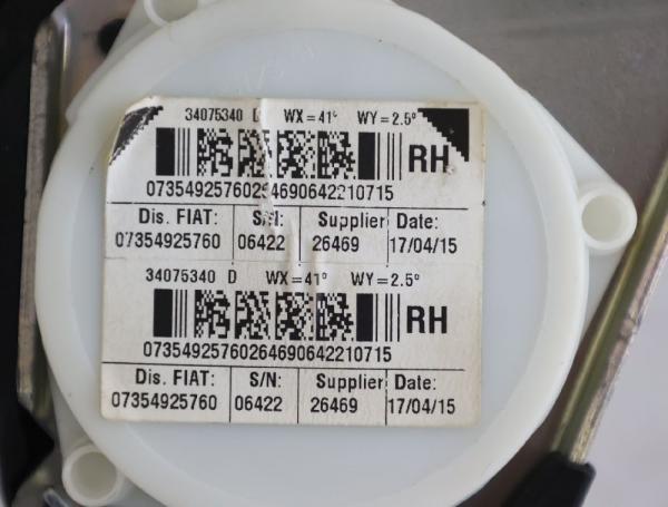 Sicherheitsgurt hinten rechts 34075340D Fiat 500 312